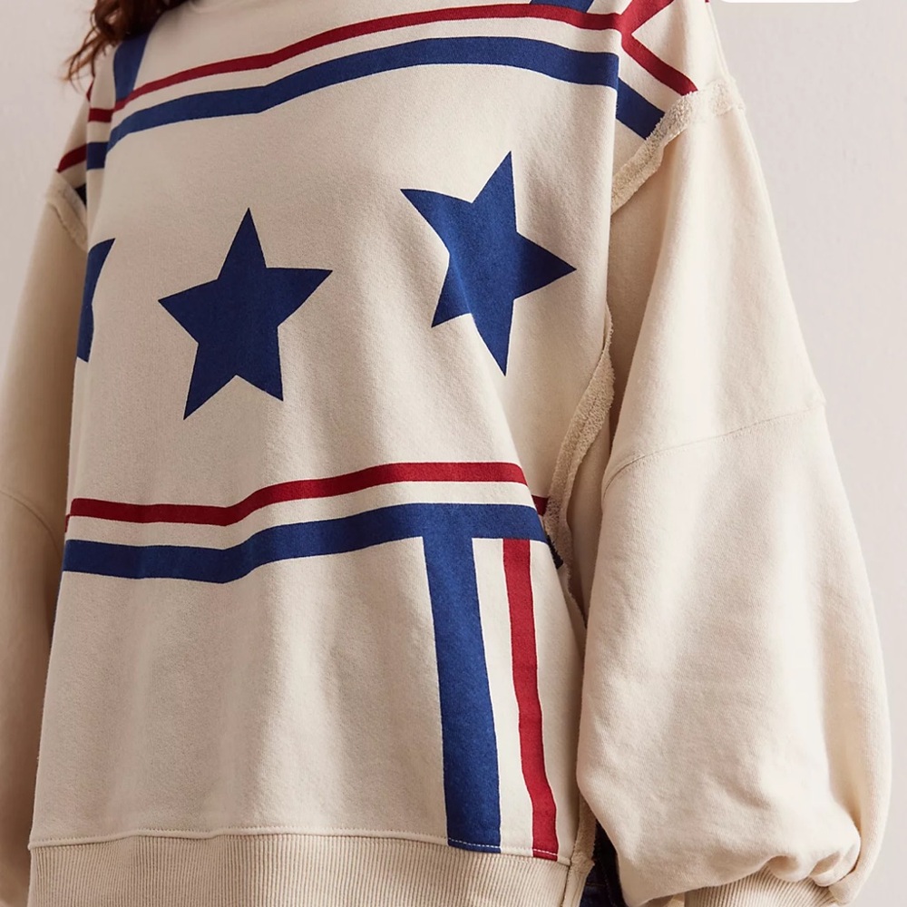 Free People Cream and Navy Star Sweater